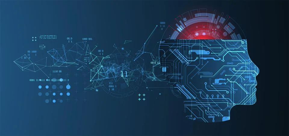 Abstract background on the theme of artificial intelligence. Head shape with  스톡 일러스트