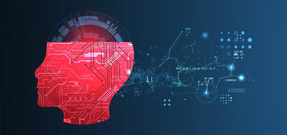 Abstract background on the theme of artificial intelligence. Head shape with  스톡 일러스트