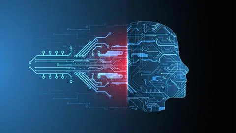 Abstract background on the theme of artificial intelligence. Head shape with  Illustrazione stock