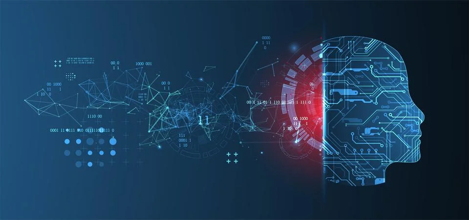 Abstract background on the theme of artificial intelligence. Head shape with  스톡 일러스트