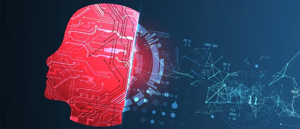 Abstract background on the theme of artificial intelligence. Head shape with  스톡 일러스트