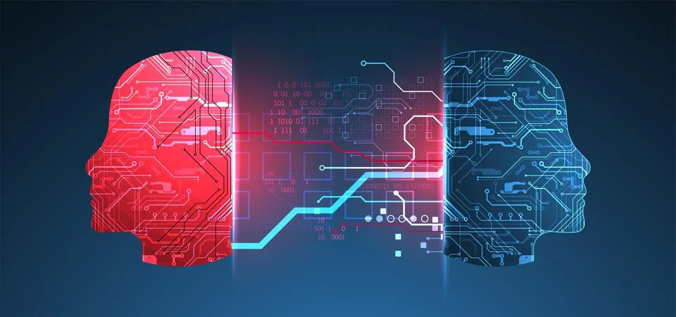 Abstract background on the theme of artificial intelligence. Head shape with  イラスト素材