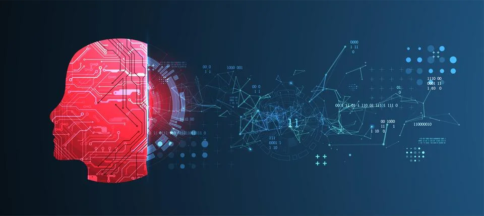 Abstract background on the theme of artificial intelligence. Head shape with  스톡 일러스트