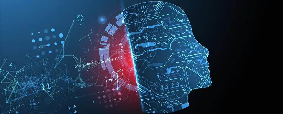 Abstract background on the theme of artificial intelligence. Head shape with  스톡 일러스트