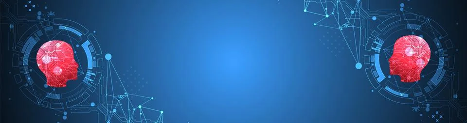 Abstract background on the theme of artificial intelligence. Red head shape w Stock Illustration