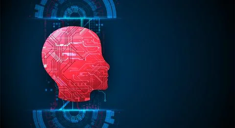 Abstract background on the theme of artificial intelligence. Red head shape w Stock Illustration