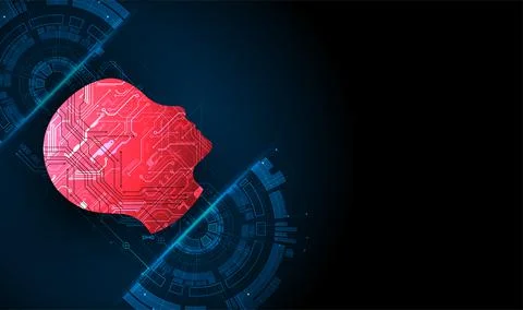 Abstract background on the theme of artificial intelligence. Red head shape w Stock Illustration