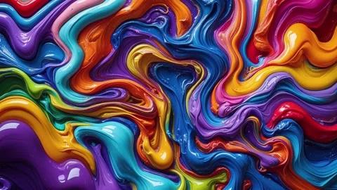 Abstract background of thick acrylic paint melting and moving randomly in a  Видео 313249003
