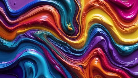 Abstract background of thick acrylic paint melting and moving randomly in a  Видео 313249004