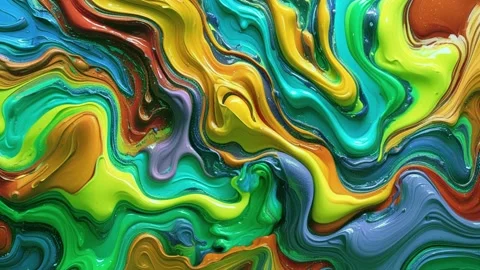 Abstract background thick acrylic paint melting and moving randomly colorful Видео 313249053
