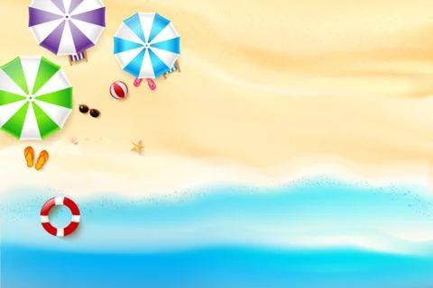 Abstract background top view of sand and sea beach starfish shell rock and um Stock Illustration