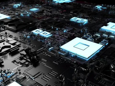 Abstract background on the topic of computer technology. 3d render Stock Photos