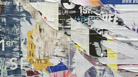Abstract background of torn and layered street posters, animated background Video stock 333977522