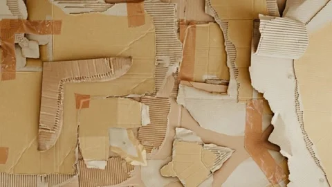 Abstract Background of Torn Corrugated Cardboard and Tape Vidéo 333350077