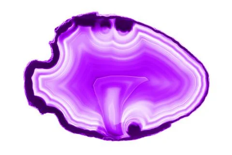 Abstract background, ultraviolet agate round slice mineral isolated on white Stock Photos
