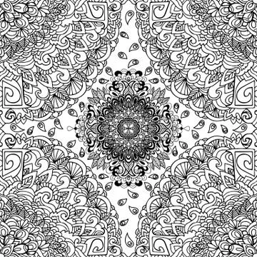 Abstract background. Vector illustration. Ethnic mandala monochrome seamless Stock Illustration