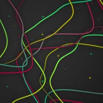 Abstract Background with Vibrant Multicolored Wavy Lines and Particles on Dark Stock Illustration