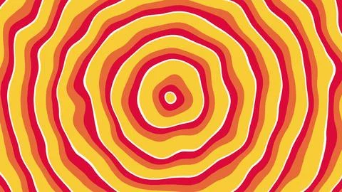 Abstract background with vibrant yellow and red wavy concentric circles. 库存插图