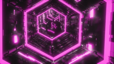 Abstract background video of a mirror gem flying in the vivid pink neon hexagon Stock Footage 130038410