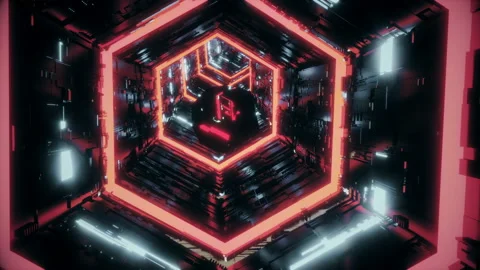 Abstract background video of a mirror polyhedron flying in the hexagon tunnel Stock Footage 131669287