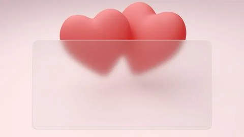 Abstract background with voluminous hearts and frosted glass panel in the sty Illustrazione stock