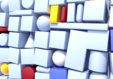 Abstract background with wall of multiple 3d shapes Stock Illustration