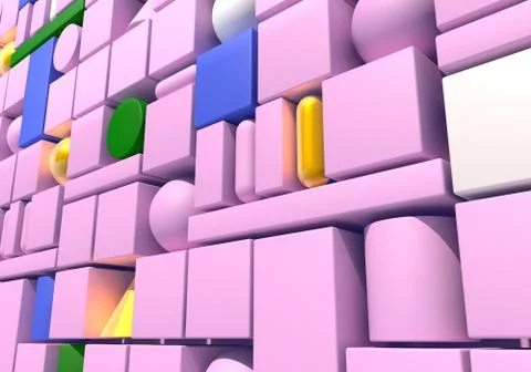 Abstract background with wall of multiple 3d shapes Illustrazione stock