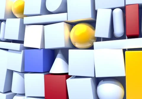 Abstract background with wall of multiple 3d shapes Stock Illustration