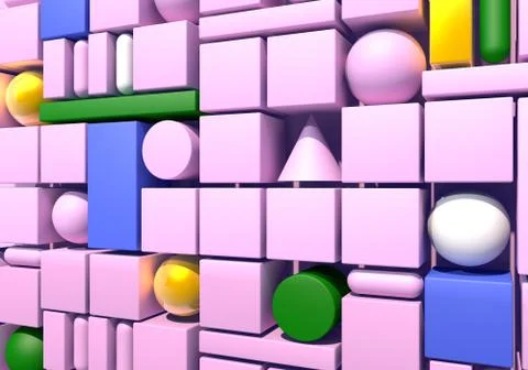 Abstract background with wall of multiple 3d shapes. 3D illustration 스톡 일러스트