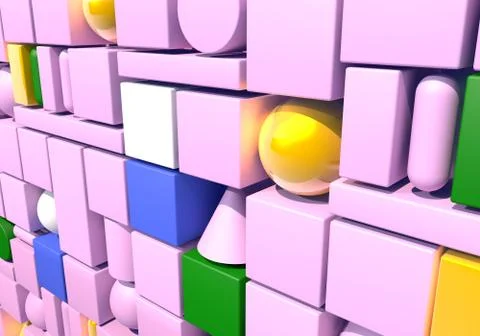 Abstract background with wall of multiple 3d shapes. 3D illustration Illustrazione stock