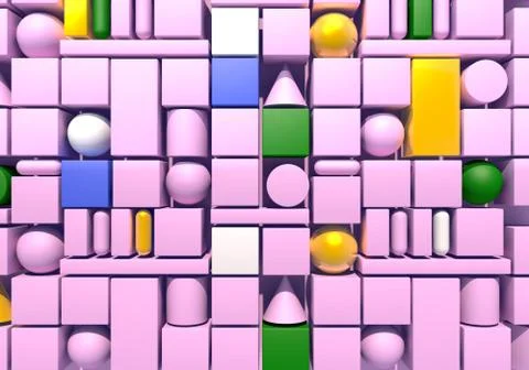 Abstract background with wall of multiple 3d shapes. 3D illustration Stockillustratie