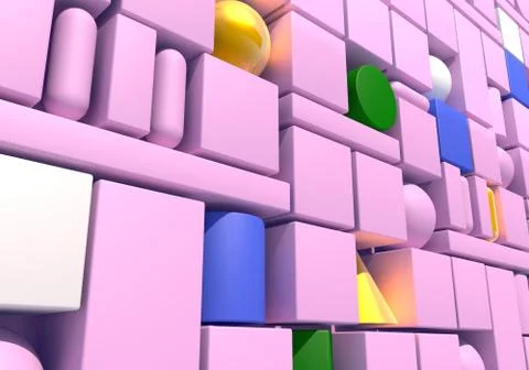 Abstract background with wall of multiple 3d shapes. 3D illustration 스톡 일러스트