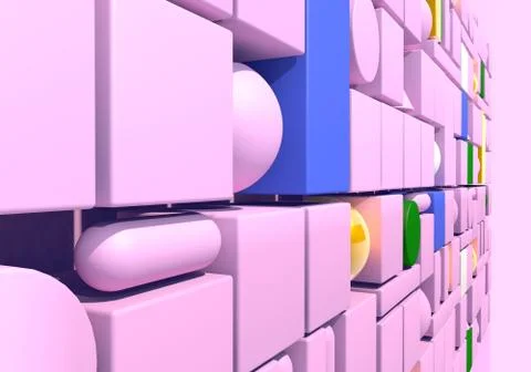 Abstract background with wall of multiple 3d shapes. 3D illustration Stock Illustration