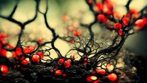 Abstract Background Wallpaper Backdrop - Organic, Lichen-like, Fungal Root Growt Ilustración de archivo