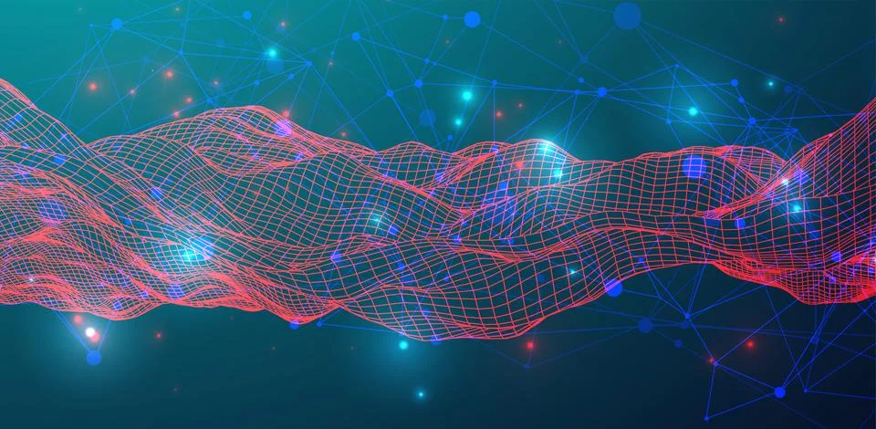 Abstract background with waves and plexus effect. 3D surface. Stock Illustration