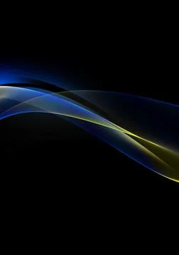 Abstract background waves. bluey and yellow abstract curves on black backgrou Illustrazione stock