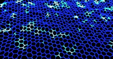 Abstract background from waves of hexagons from stripes and lines of bright.. Illustrazione stock