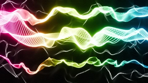 Abstract background with wavy lines glowing with blue yellow pink gradient, loop Stock Footage 270351815