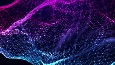 Abstract background with wavy shape particles, digital purple waves. Futurist Stock Footage 303586034