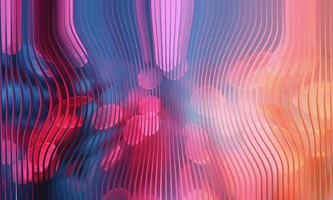 Abstract Background with Wavy Vertical Lines and Soft Bokeh Circles on Blue.. 스톡 일러스트