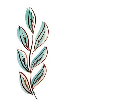 Abstract background, on a white background, drawing, branch with leaves, Stock Photos