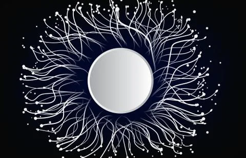 Abstract background of white line connection and circle on black background Stock Illustration