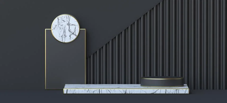 Abstract background white marble circle and rectangle stage 3D Illustrazione stock