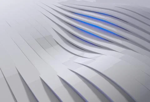 Abstract background with white plastic waves and blue light shining through Stock Illustration