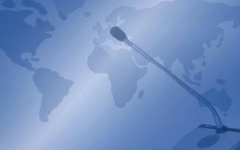 Abstract background with world map and microphone for global communication .. Stock Photos