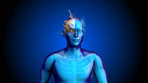 Abstract background of Xray Man walking with left and right Brain Stock Footage 154304083