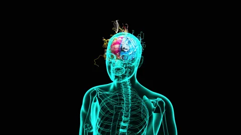 Abstract background of Xray Man walking with left and right Brain Stock Footage 154304695
