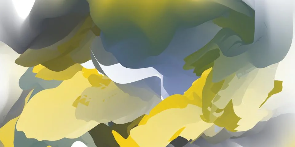 Abstract background with yellow and grey smoke shapes and flowing paint fluid Stock Illustration