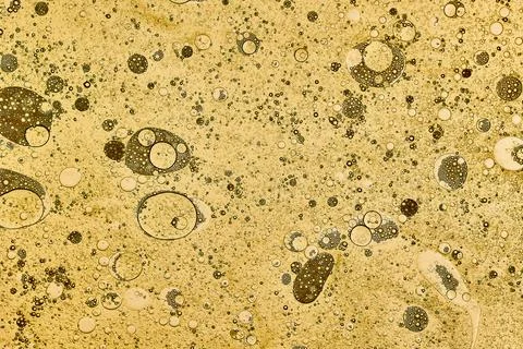Abstract background of yellow bubbles generated in water and oil Stock Photos