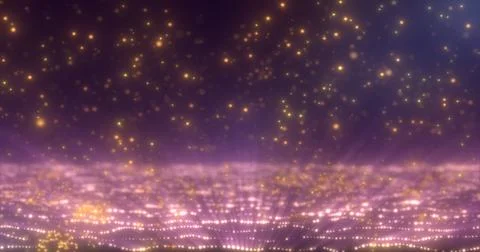 Abstract background of yellow golden glowing falling particles and moving m.. Illustrazione stock